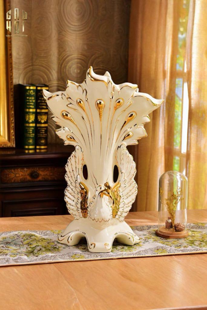 Maison Couture - Bình Hoa Khổng Tước Sứ Ngọc Cao Cấp Impérial Paon Empress Fan 33x48-BÌNH HOA-Đối tác tại Trung Quốc theo từng đơn đặt hàng-CẬU HAI HOME DECOR