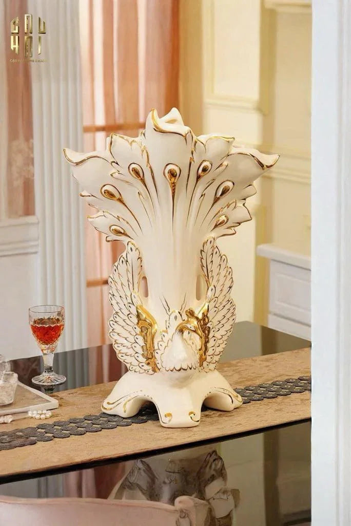 Maison Couture - Bình Hoa Khổng Tước Sứ Ngọc Cao Cấp Impérial Paon Empress Fan 33x48-CẬU HAI HOME DECOR