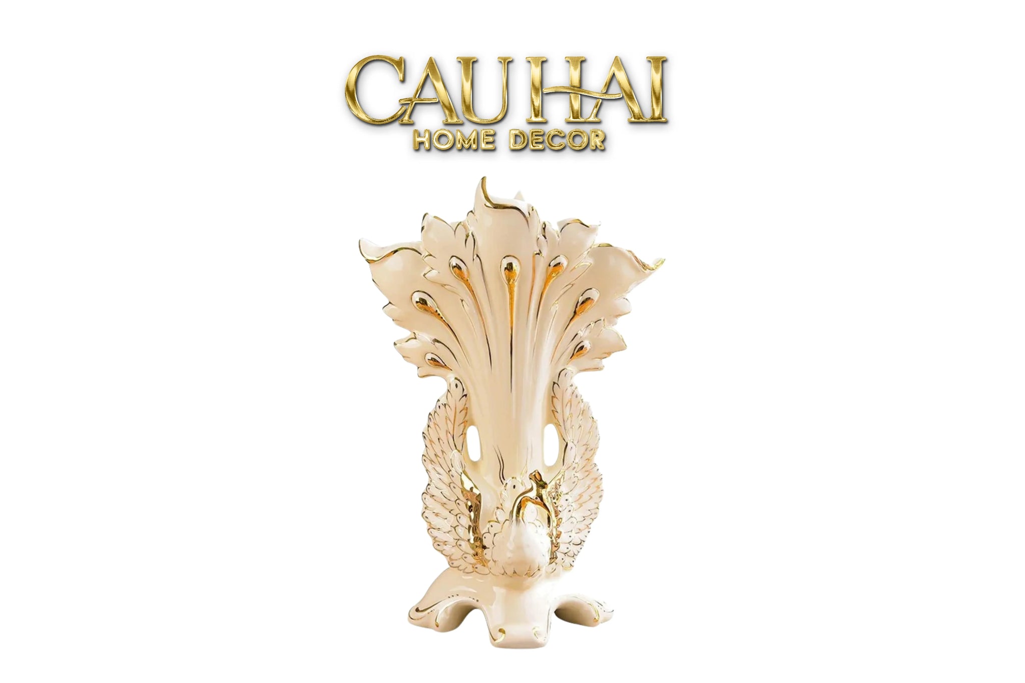 Maison Couture - Bình Hoa Khổng Tước Sứ Ngọc Cao Cấp Impérial Paon Empress Fan 33x48-CẬU HAI HOME DECOR