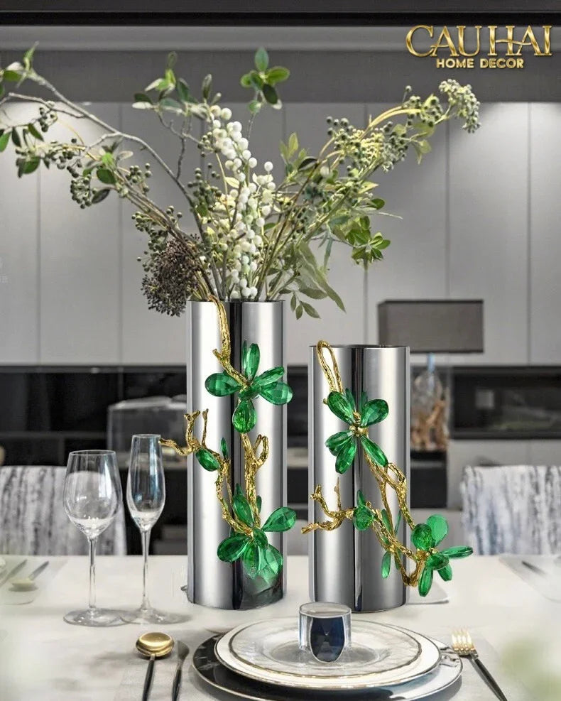 Maison Couture - Bình Hoa Platium Đá Pha Lê Emerald Métallique Aurum Branche 17x14x31-CẬU HAI HOME DECOR