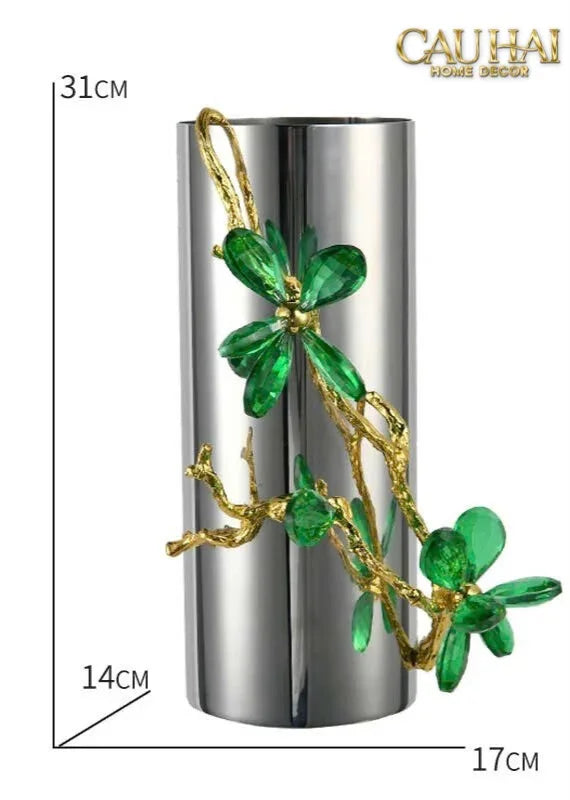 Maison Couture - Bình Hoa Platium Đá Pha Lê Emerald Métallique Aurum Branche 17x14x31-CẬU HAI HOME DECOR