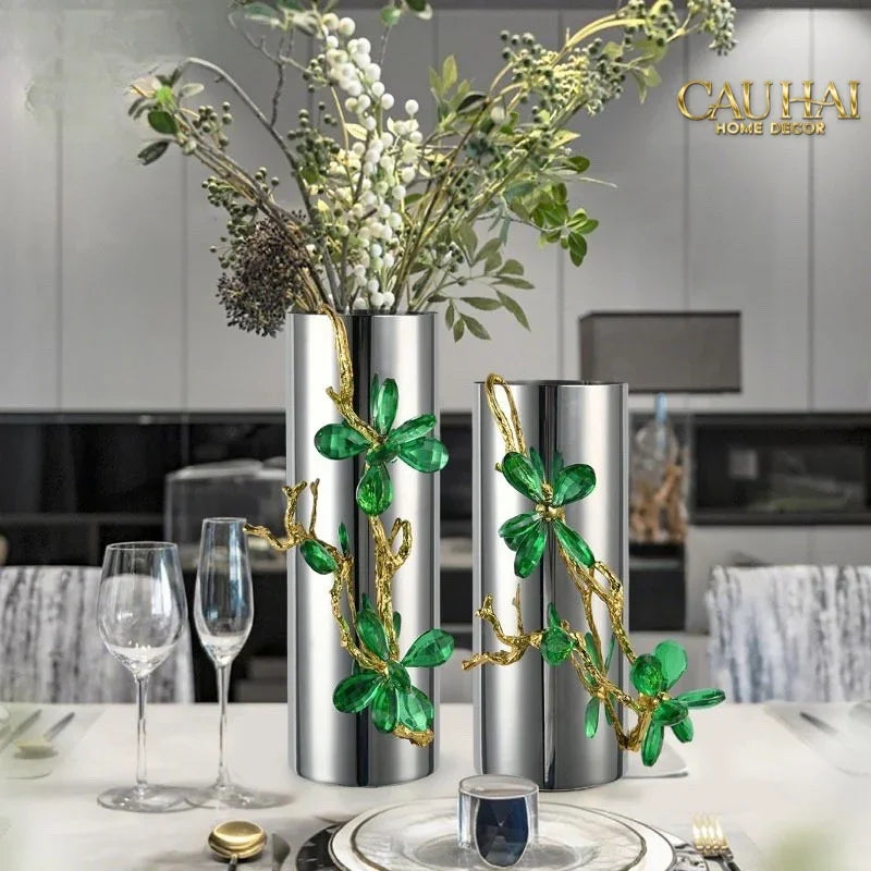 Maison Couture - Bình Hoa Platium Đá Pha Lê Emerald Métallique Aurum Branche 17x14x31-CẬU HAI HOME DECOR