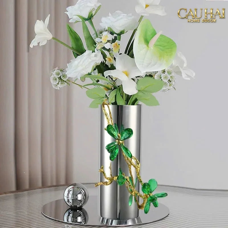 Maison Couture - Bình Hoa Platium Đá Pha Lê Emerald Métallique Aurum Branche 17x14x31-CẬU HAI HOME DECOR