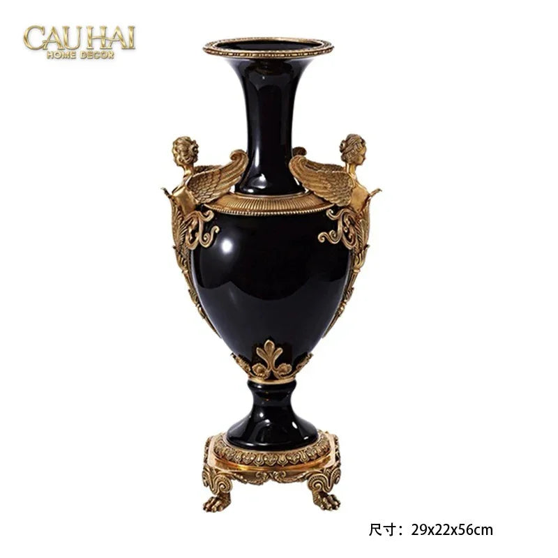 Maison Couture – Bình Hoa Sứ Đồng Imperium Empire Amphora Of Dionysus - Barocco Divine Vase H52-CẬU HAI HOME DECOR