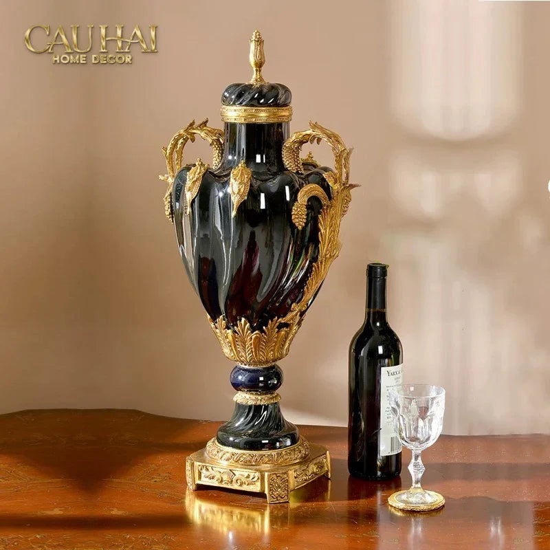 Maison Couture – Bình Hoa Sứ Đồng Imperium Empire Amphora Of Dionysus - Barocco Divine Vase H52-CẬU HAI HOME DECOR