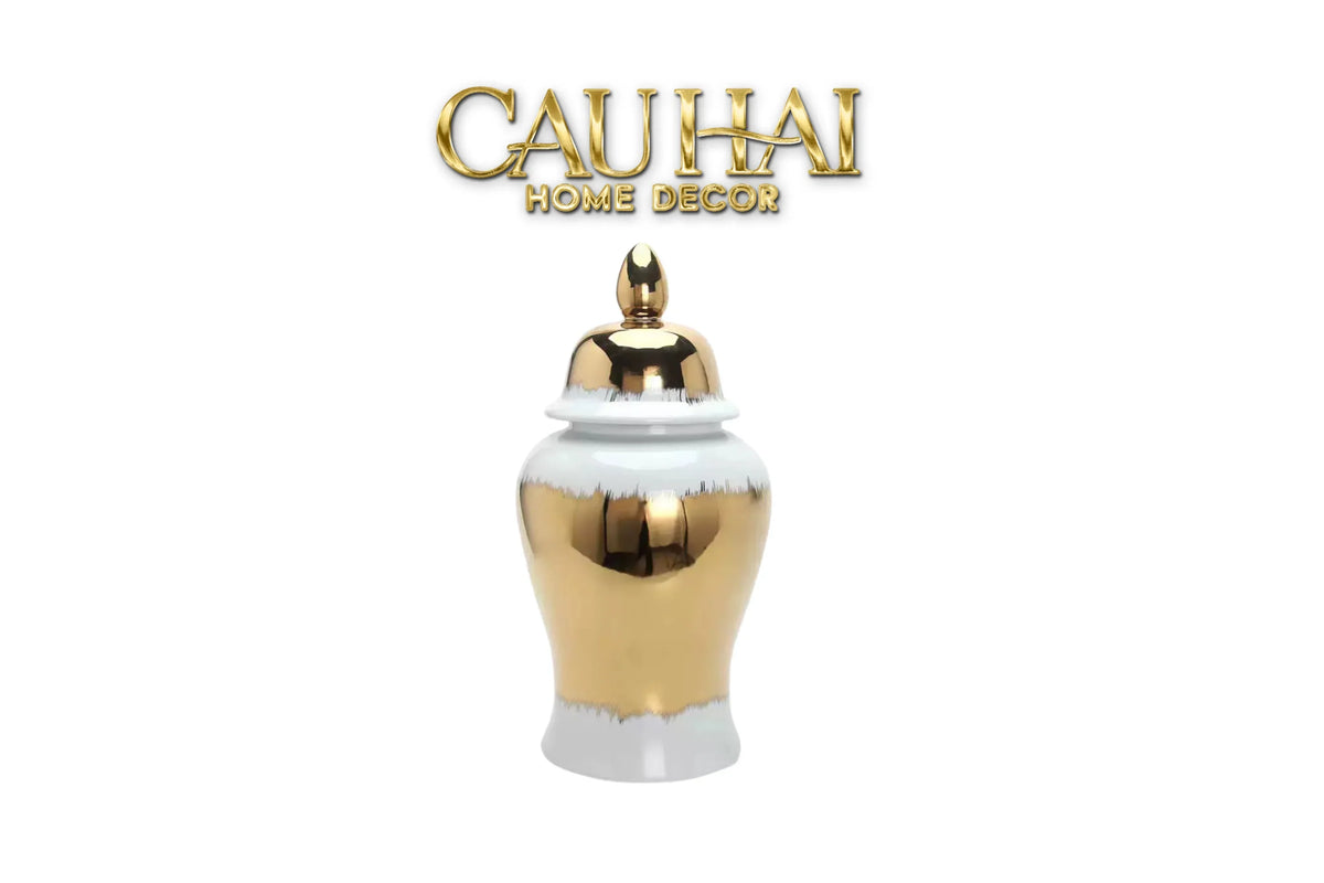 Maison Couture - Bình Hoa Sứ Trắng Mạ Vàng - La Dune Dorée 35x17x17-BÌNH HOA-CẬU HAI HOME DECOR-CẬU HAI HOME DECOR