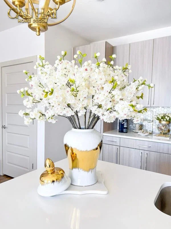 Maison Couture - Bình Hoa Sứ Trắng Mạ Vàng - La Dune Dorée 35x17x17-BÌNH HOA-CẬU HAI HOME DECOR-CẬU HAI HOME DECOR