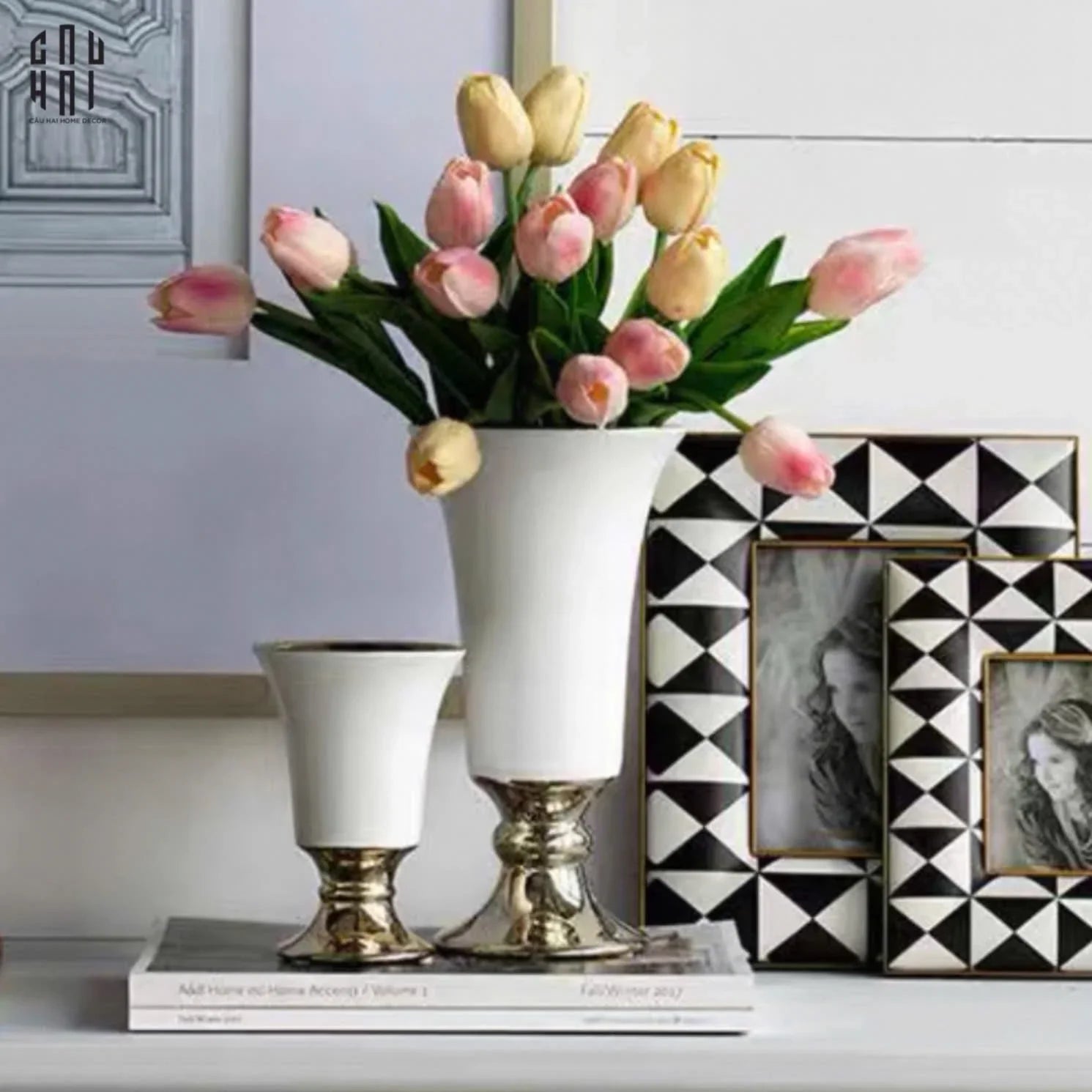 Maison Couture - Bình Hoa Sứ Trắng Venice AB House Manhattan Vibe 11x20-CẬU HAI HOME DECOR