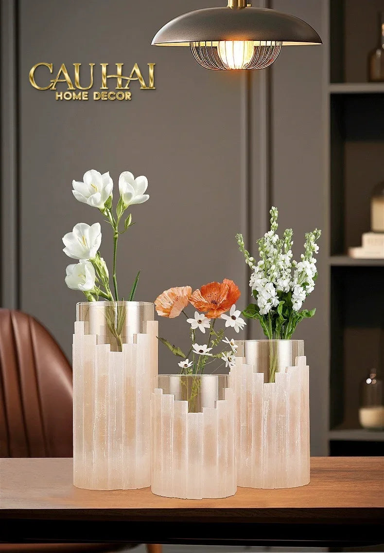 Maison Couture - Bình Hoa Thạch Anh Trắng Elite Quartz Allure Gemstone Vases H30-CẬU HAI HOME DECOR