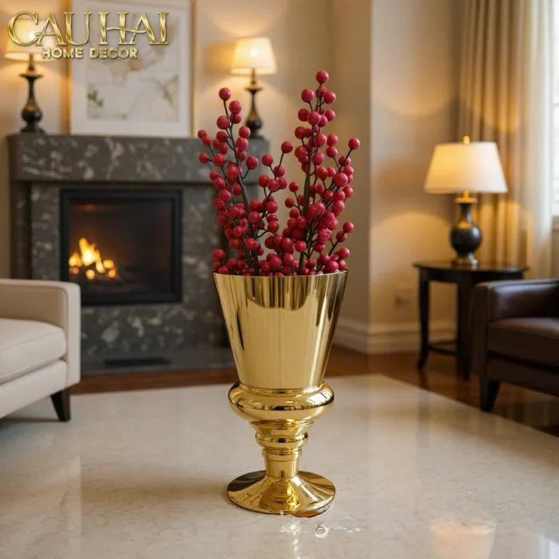 Maison Couture - Bình Hoa Thuỷ Tinh Mạ Vàng Cristallerie Dorée Impériale Goblet Vessel 19x34-CẬU HAI HOME DECOR
