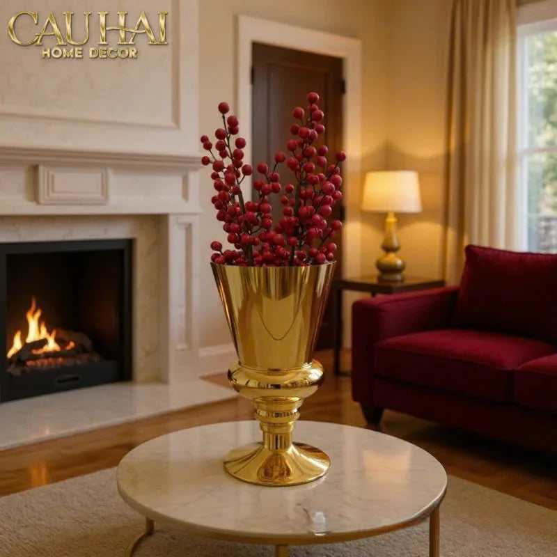 Maison Couture - Bình Hoa Thuỷ Tinh Mạ Vàng Cristallerie Dorée Impériale Goblet Vessel 19x34-CẬU HAI HOME DECOR