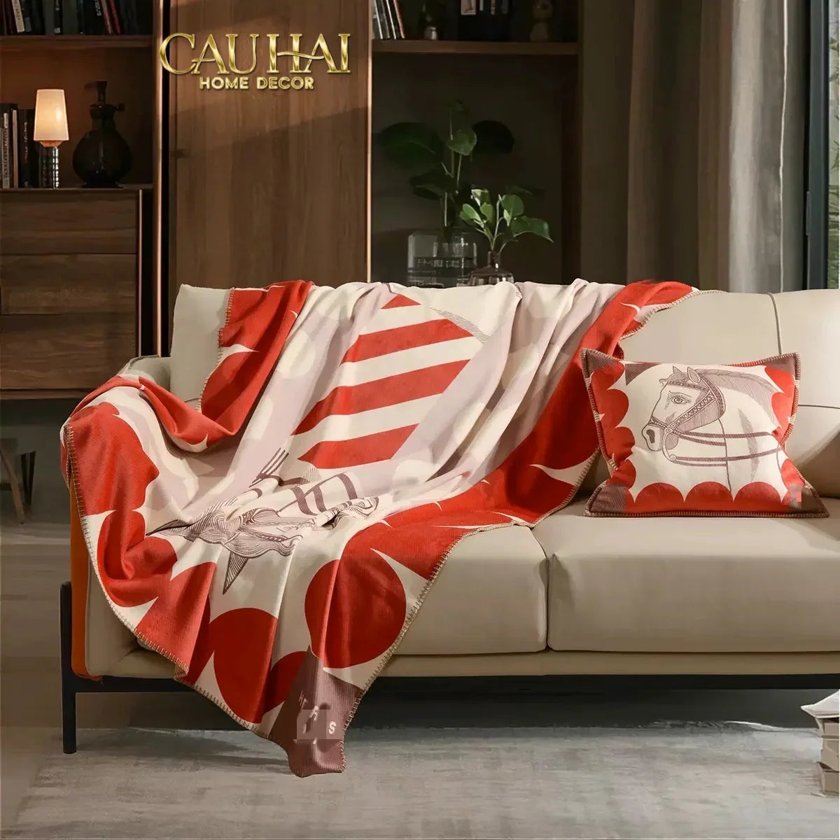 Maison Couture - Chăn Sofa Rouge l Velour Équestre Médaillon Velvet Blanket 150-CẬU HAI HOME DECOR