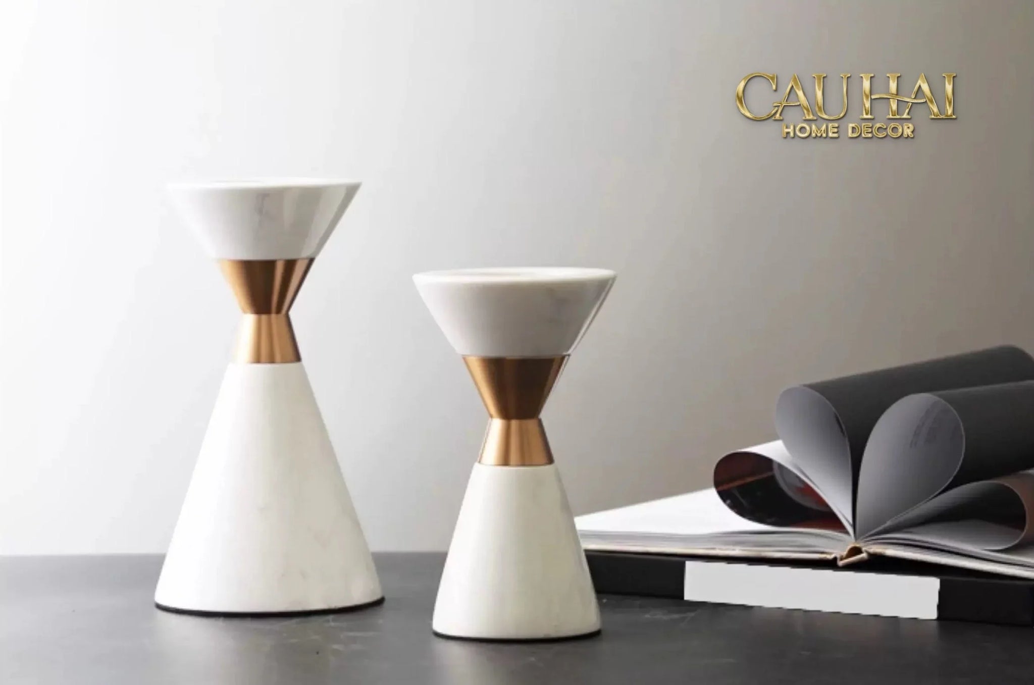 Maison Couture - Đế Nến Đá Marble - Ivory Marbre D’Or Candle Holder (Tặng Nến)-CẬU HAI HOME DECOR