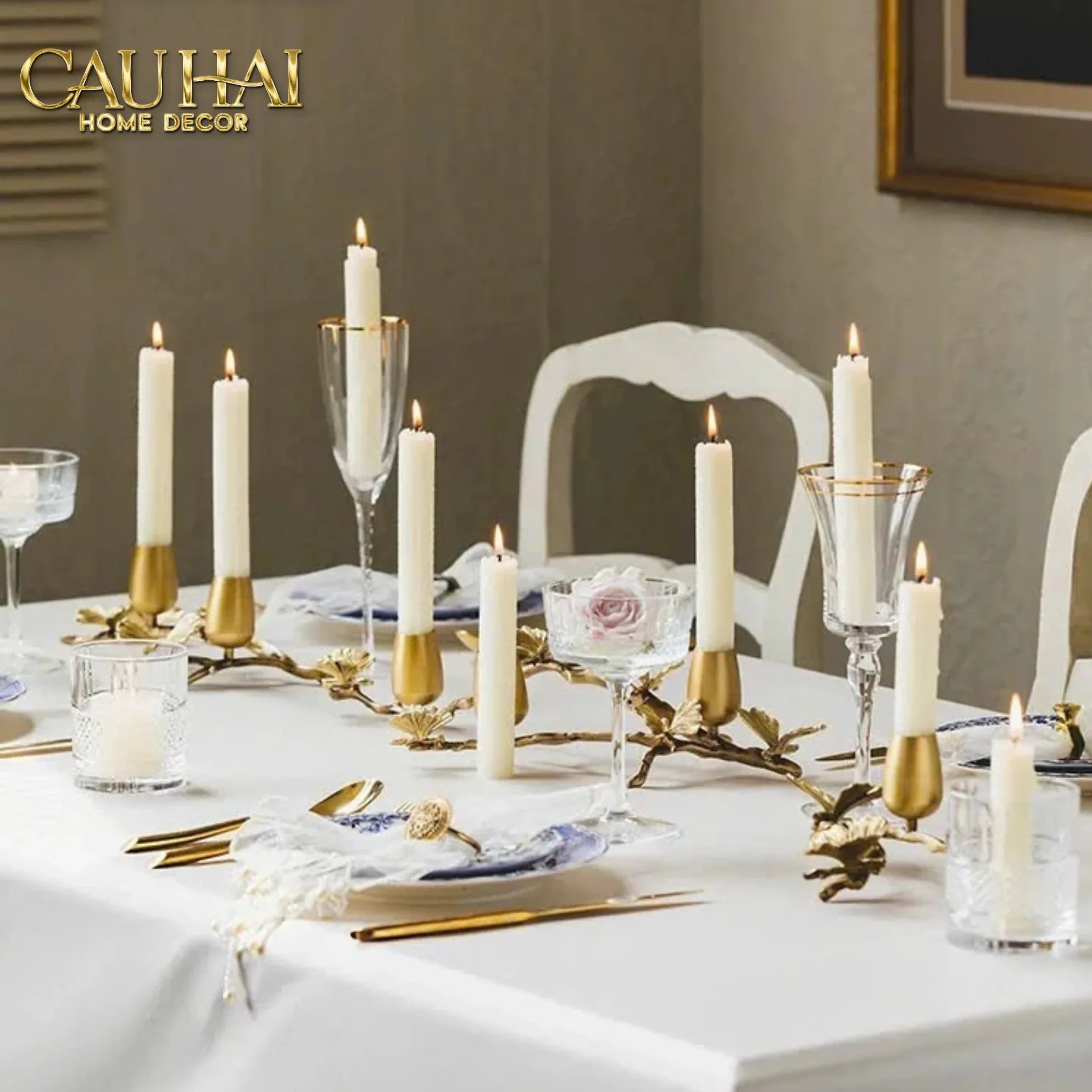 Maison Couture - Đế Nến Trang Trí Đồng Nhánh Olive - Indira Atélier Centerpiece Candle Holders D44x9-CẬU HAI HOME DECOR
