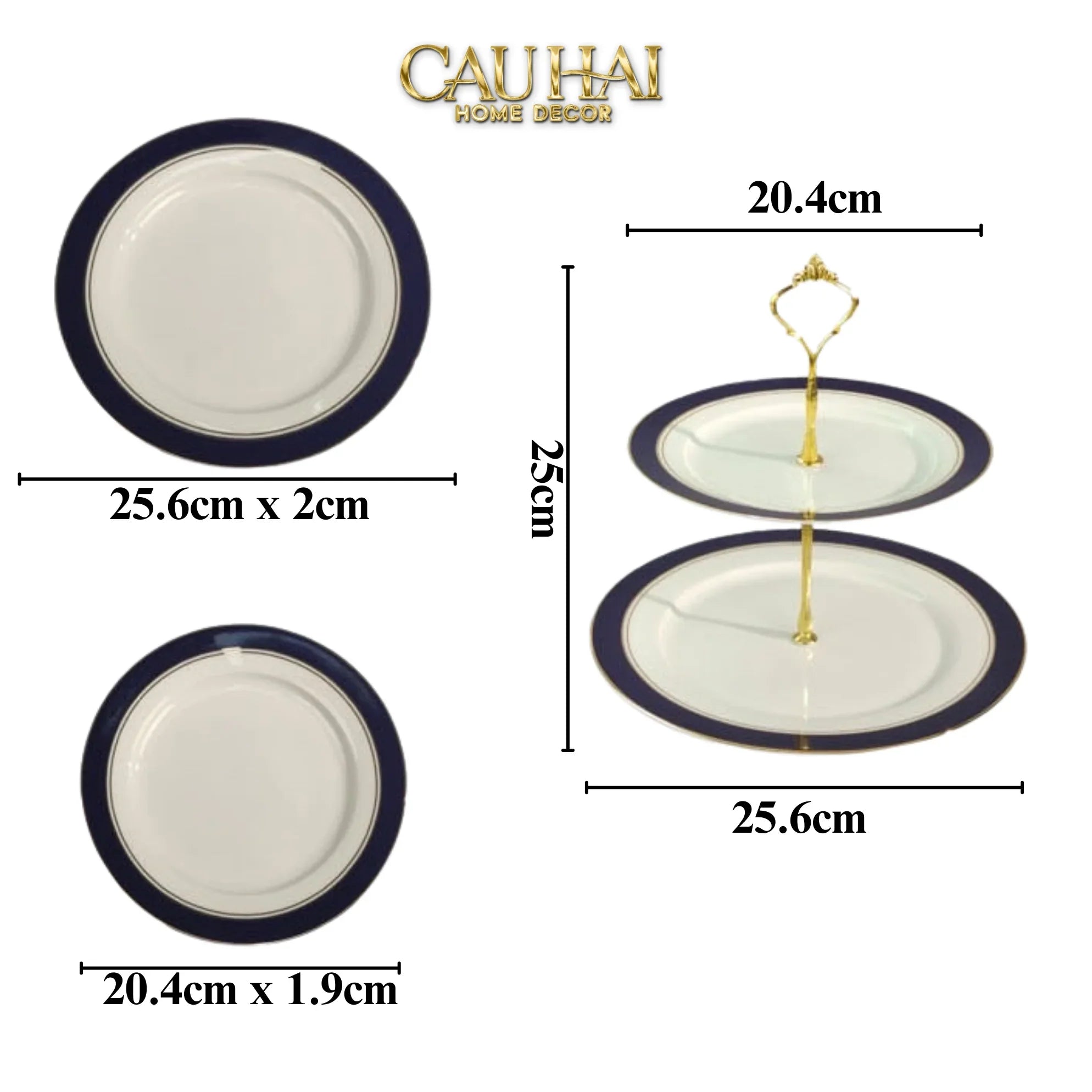 Maison Couture - Đĩa 2 Tầng Belle Vie Luxe Blanc & Bleu Minuit Signature – Deux Niveaux-CẬU HAI HOME DECOR
