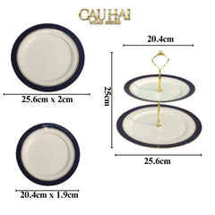 Maison Couture - Đĩa 2 Tầng Belle Vie Luxe Blanc & Bleu Minuit Signature – Deux Niveaux-CẬU HAI HOME DECOR