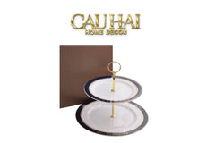 Maison Couture - Đĩa 2 Tầng Belle Vie Luxe Blanc & Bleu Minuit Signature – Deux Niveaux-CẬU HAI HOME DECOR