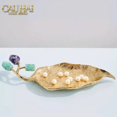 Maison Couture - Đĩa Chiếc Lá Đồng Đá Thạch Anh Lusso Gemstone Brasson Plateau D27x17-CẬU HAI HOME DECOR
