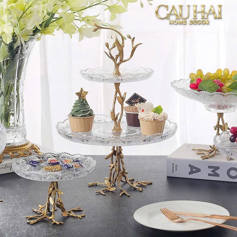 Maison Couture - Đĩa Pha Lê 2 Tầng Thân Cây Đồng Elysian Brasson Branch Indira Atelier 30x42.5-CẬU HAI HOME DECOR
