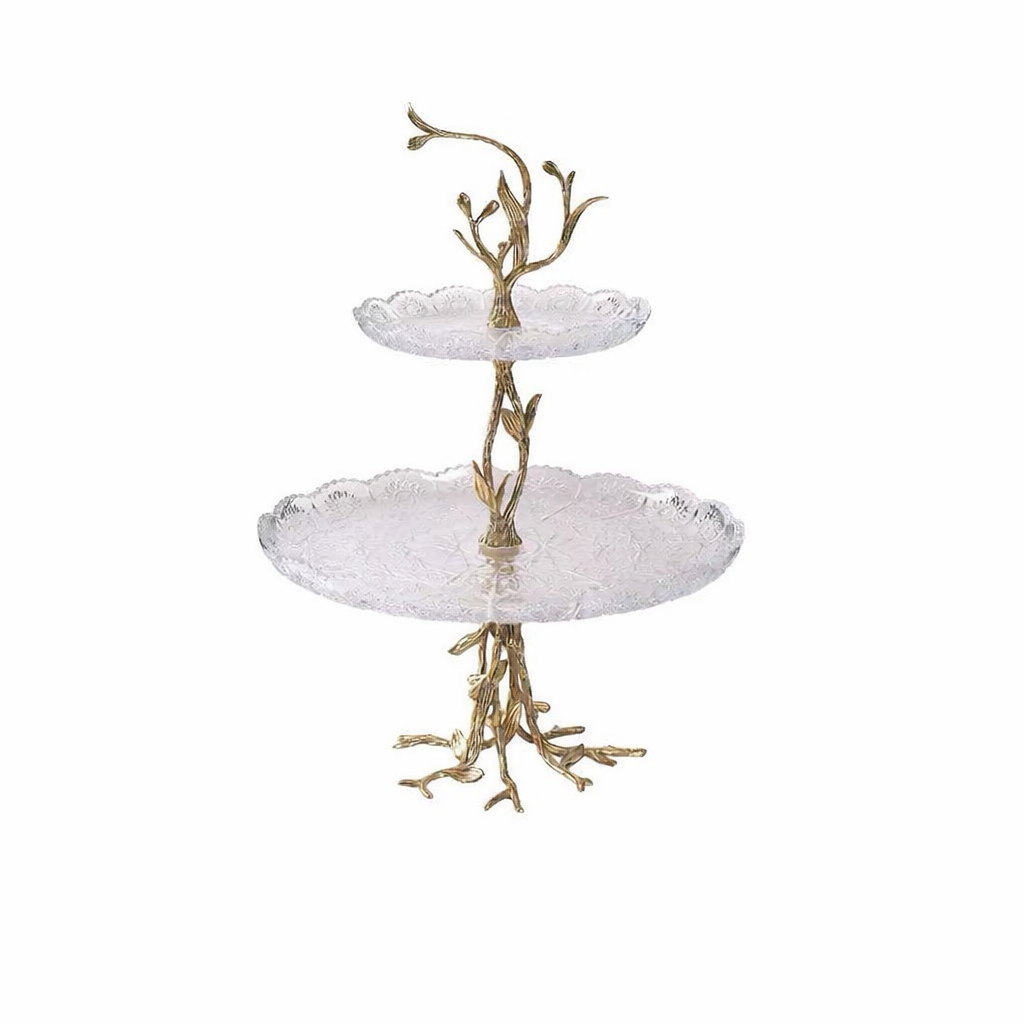 Maison Couture - Đĩa Pha Lê 2 Tầng Thân Cây Đồng Elysian Brasson Branch Indira Atelier 30x42.5-CẬU HAI HOME DECOR