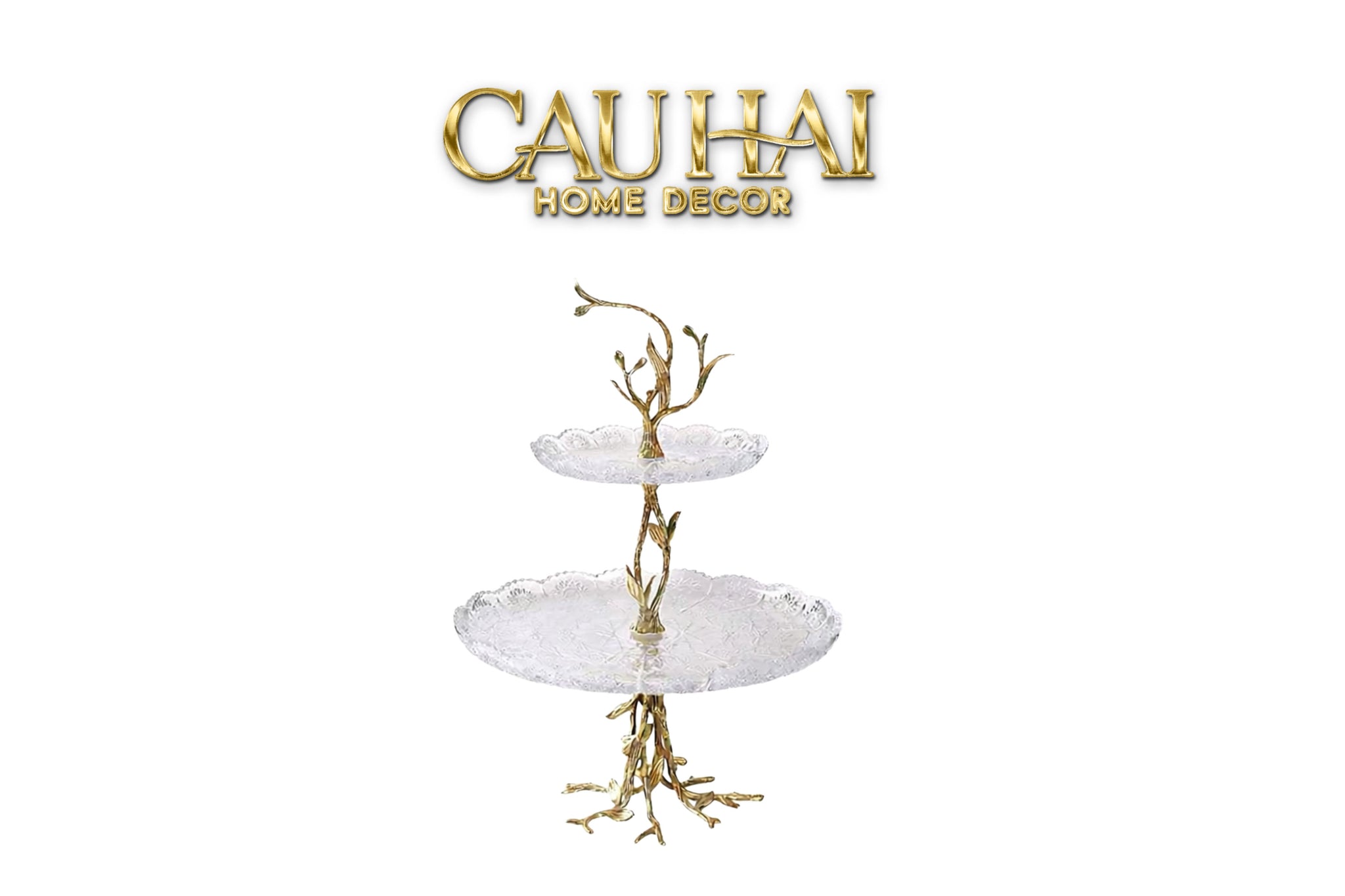 Maison Couture - Đĩa Pha Lê 2 Tầng Thân Cây Đồng Elysian Brasson Branch Indira Atelier 30x42.5-CẬU HAI HOME DECOR