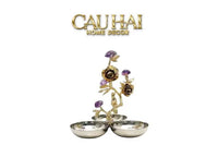 Maison Couture - Đĩa Trái Cây 3 Ngăn Triptyque Golden Spring Floral 20x23-CẬU HAI HOME DECOR