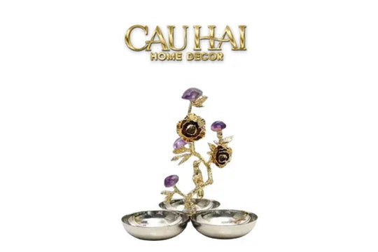 Maison Couture - Đĩa Trái Cây 3 Ngăn Triptyque Golden Spring Floral 20x23-CẬU HAI HOME DECOR