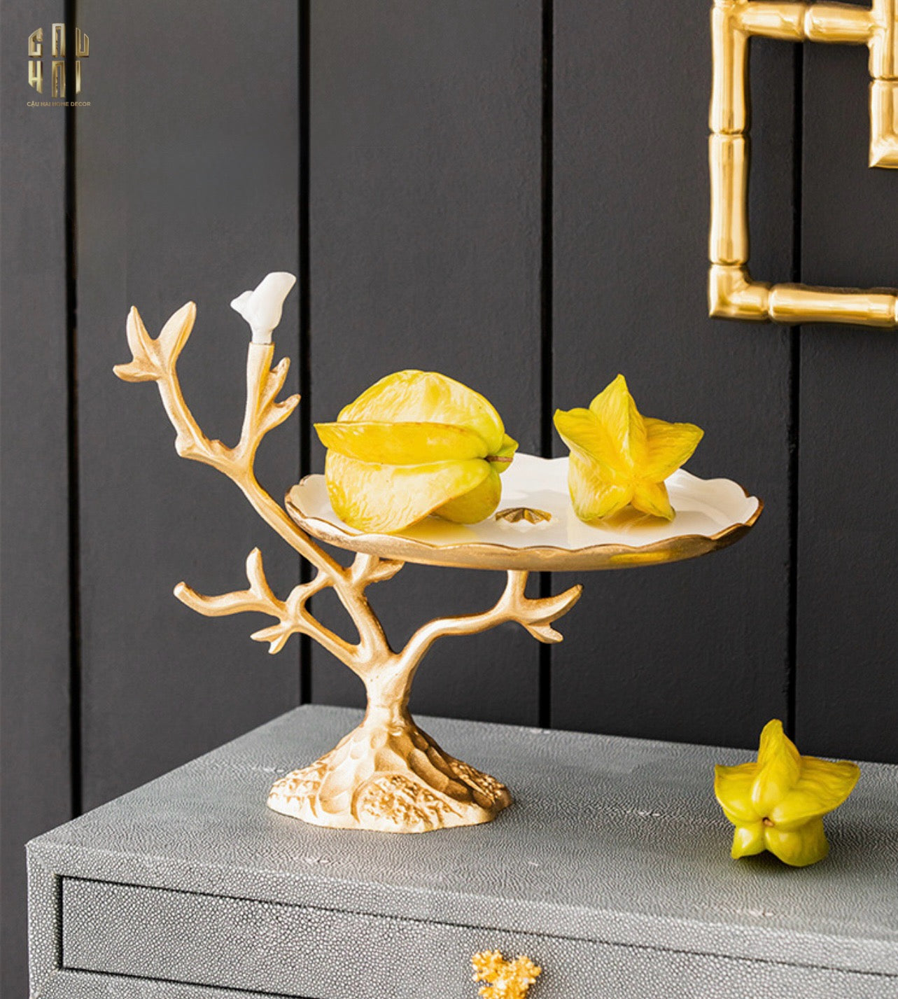 Maison Couture - Đĩa Trái Cây Đồng Brasson Branch Lumière Prestige Gala 17x28x33-CẬU HAI HOME DECOR