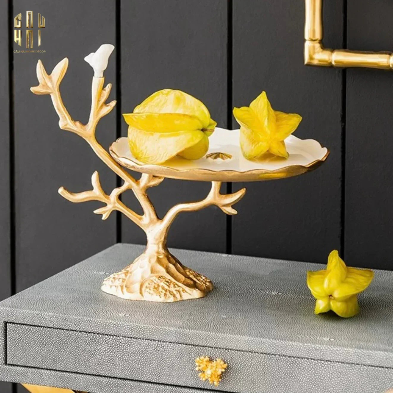 Maison Couture - Đĩa Trái Cây Đồng Brasson Branch Lumière Prestige Gala 17x28x33-CẬU HAI HOME DECOR
