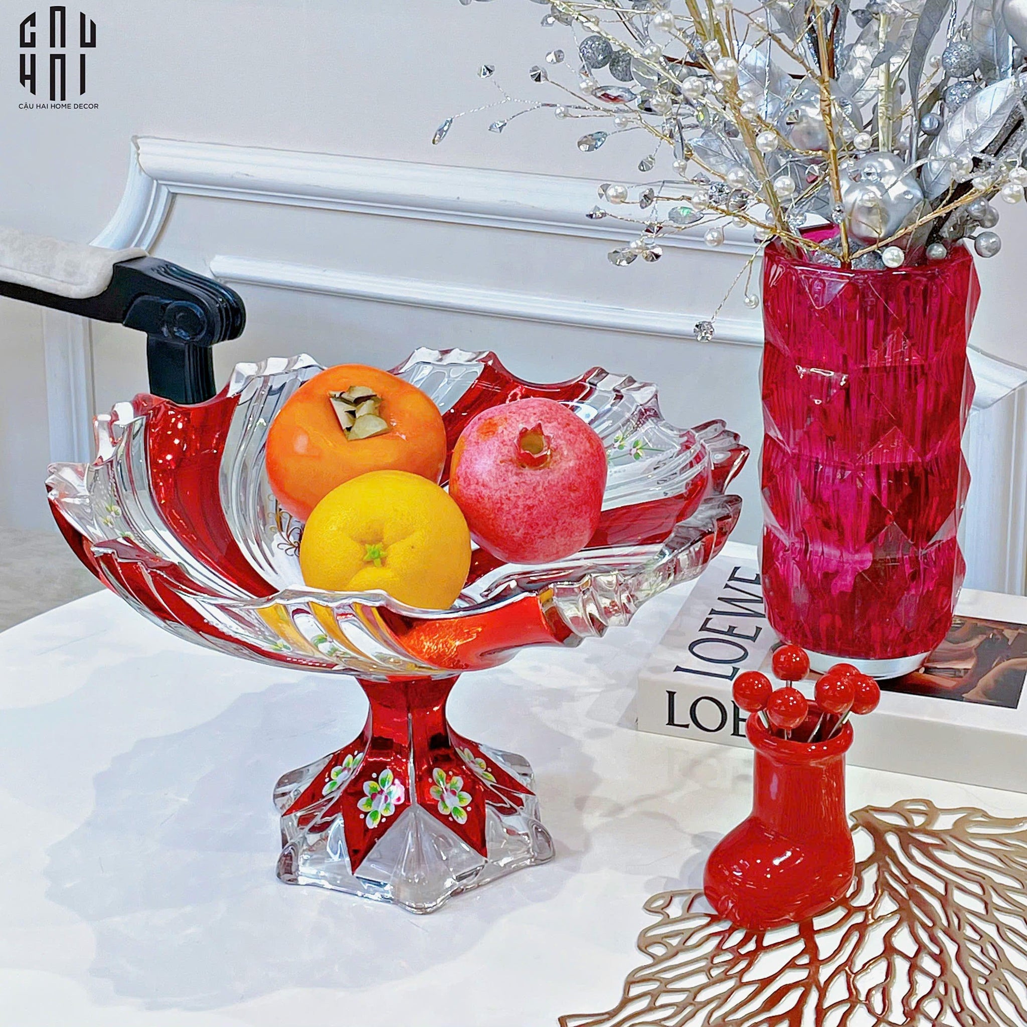 Maison Couture - Đĩa Trái Cây Pha Lê Ruby Cristalleries Crimson Peak Plateau 33x15-CẬU HAI HOME DECOR