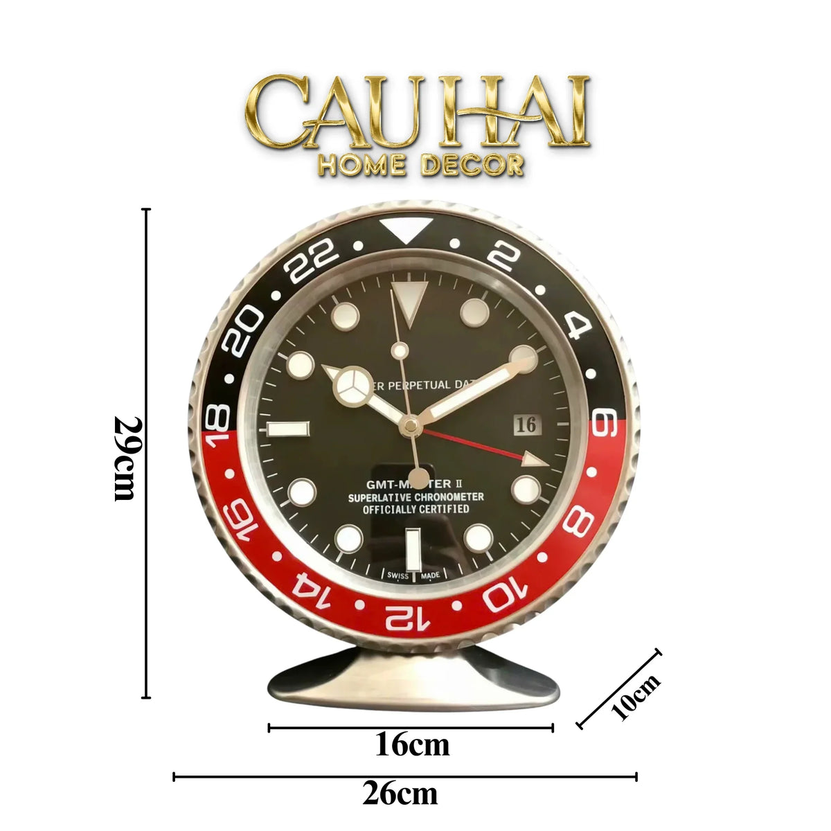 Maison Couture - Đồng Hồ Để Bàn Bản Đặc Biệt Timepiece Horloge Argent Rouge Desk Clock 10x16x29-Đồng hồ để bàn-Đối tác tại Trung Quốc theo từng đơn đặt hàng-CẬU HAI HOME DECOR