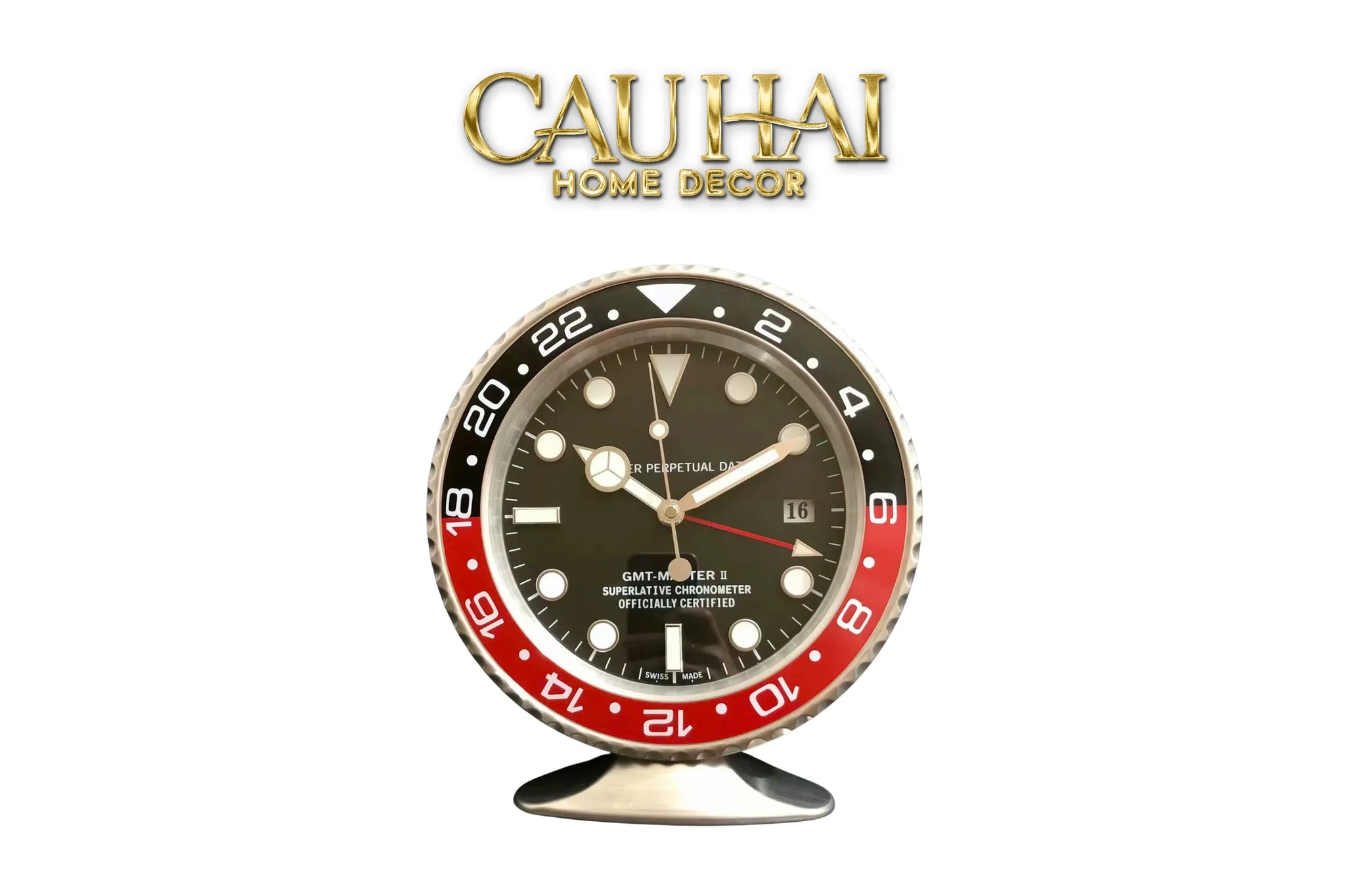 Maison Couture - Đồng Hồ Để Bàn Bản Đặc Biệt Timepiece Horloge Argent Rouge Desk Clock 10x16x29-CẬU HAI HOME DECOR