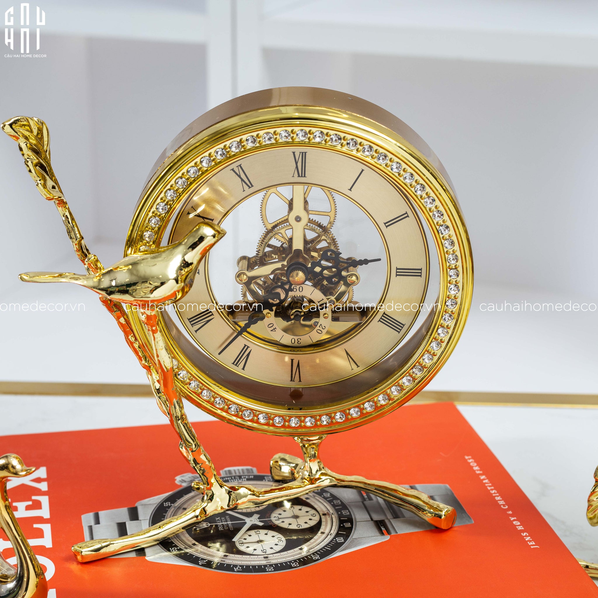 Maison Couture - Đồng Hồ Để Bàn Bằng Đồng Golden Empire Emperor Bird Of The Paradise Castle 11x22x20-CẬU HAI HOME DECOR