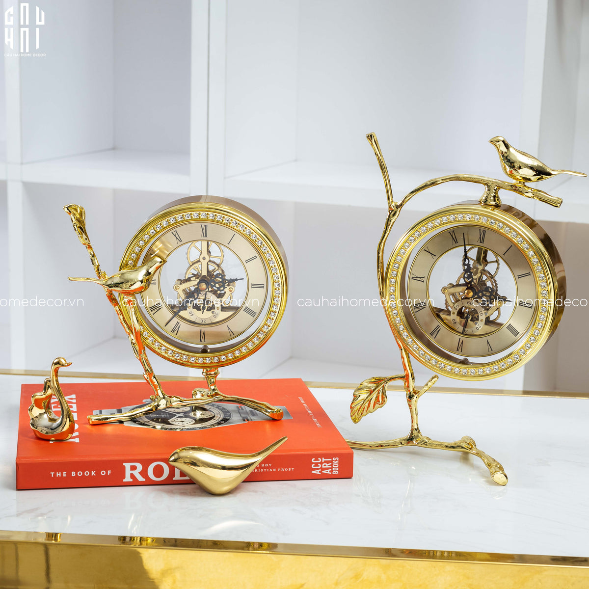 Maison Couture - Đồng Hồ Để Bàn Bằng Đồng Golden Empire Emperor Bird Of The Paradise Castle 11x22x20-Đồng hồ để bàn-CẬU HAI HOME DECOR-CẬU HAI HOME DECOR
