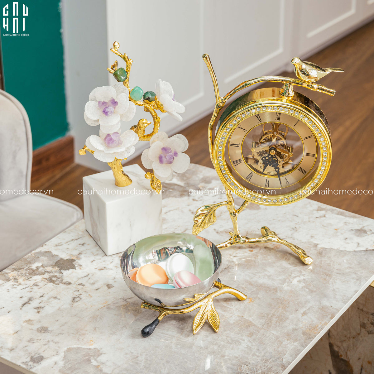 Maison Couture - Đồng Hồ Để Bàn Bằng Đồng Golden Empire Emperor Bird Of The Paradise Castle 11x22x20-Đồng hồ để bàn-CẬU HAI HOME DECOR-CẬU HAI HOME DECOR