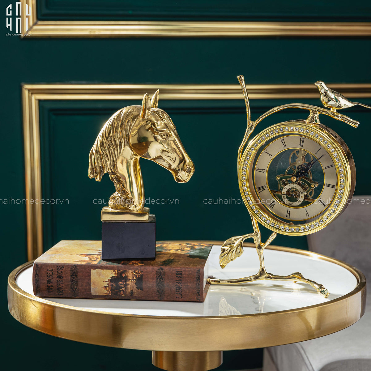 Maison Couture - Đồng Hồ Để Bàn Bằng Đồng Golden Empire Emperor Bird Of The Paradise Castle 11x22x20-Đồng hồ để bàn-CẬU HAI HOME DECOR-CẬU HAI HOME DECOR