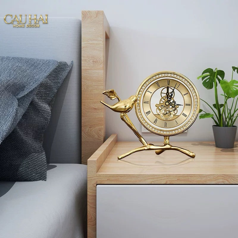 Maison Couture - Đồng Hồ Để Bàn Bằng Đồng Golden Empire Emperor Bird Of The Paradise Castle 11x22x20-CẬU HAI HOME DECOR