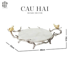Maison Couture Elysian - Khay Tròn Bằng Đồng Mạ Bạc Đá Cẩm Thạch Imperium Empire Elysian Platinum 14x33x50-CẬU HAI HOME DECOR