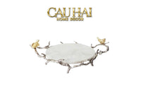 Maison Couture Elysian - Khay Tròn Bằng Đồng Mạ Bạc Đá Cẩm Thạch Imperium Empire Elysian Platinum 14x33x50-CẬU HAI HOME DECOR