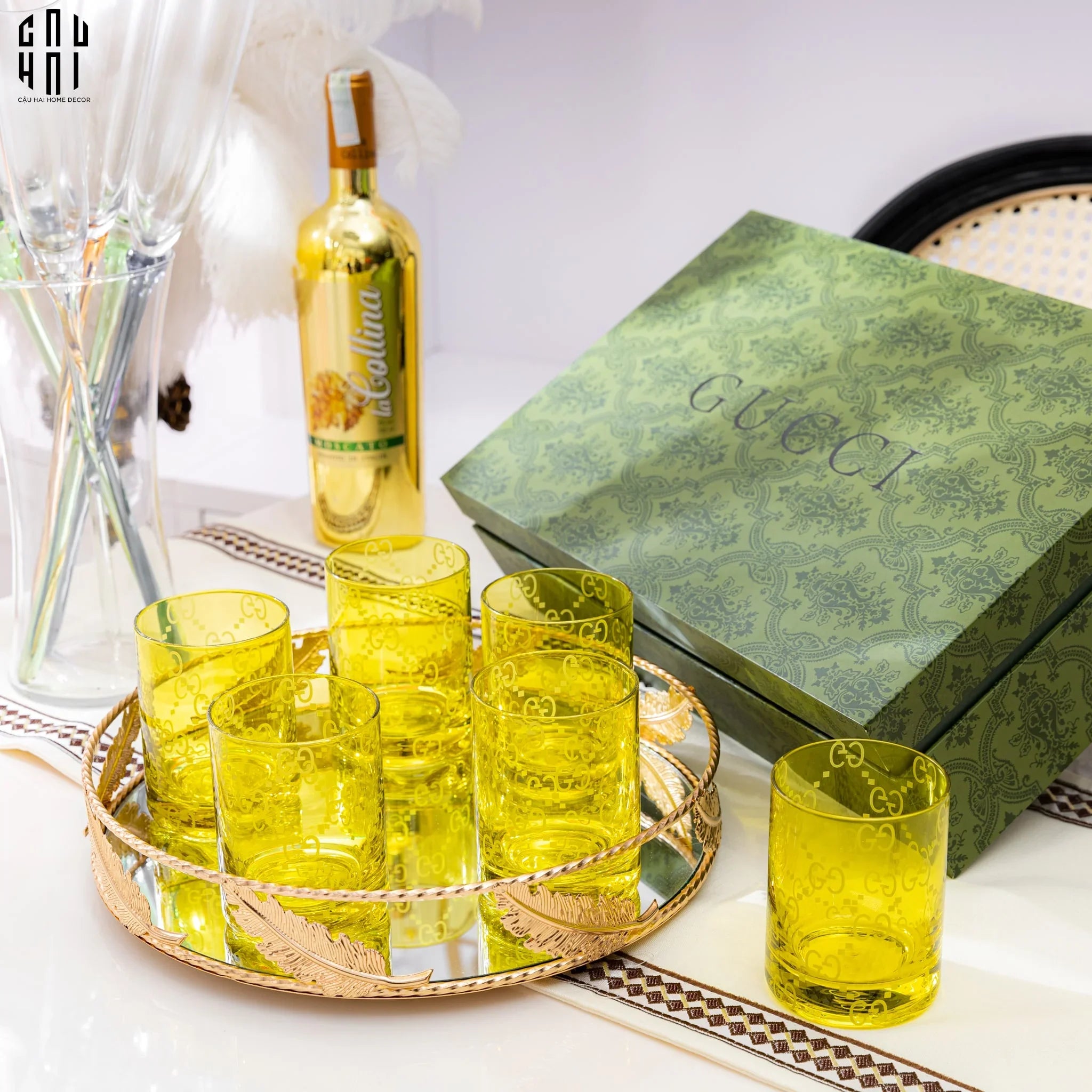 Maison Couture - Gift Box Set 6 Ly Thuỷ Tinh GG Jungle - Forest Green Up - CẬU HAI HOME DECOR