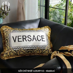 Maison Couture - Gối Dài Nhung Chenille V Class Medusa Bhcttbv v Signature Logo Typography 40x60-CẬU HAI HOME DECOR