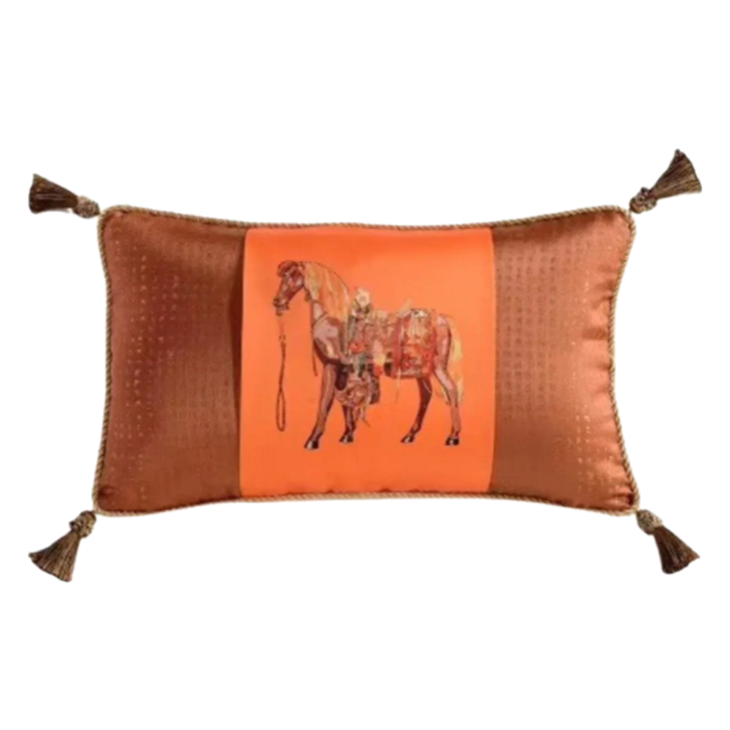 Maison Couture - Gối Nhung Chenille Cao Cấp Signature Orange Cheval Équestre 30x50 Corner Tassel-VỎ GỐI-CẬU HAI HOME DECOR-CẬU HAI HOME DECOR