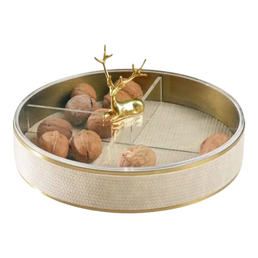 Maison Couture - Hộp Bánh Mứt Allure Lux Leather D'Ivoire Antler Portrait-Lọ kẹo Canister Bonbonnière-Đối tác tại Trung Quốc theo từng đơn đặt hàng-CẬU HAI HOME DECOR