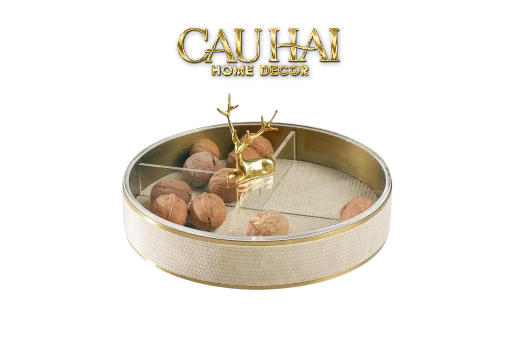 Maison Couture - Hộp Bánh Mứt Allure Lux Leather D'Ivoire Antler Portrait-CẬU HAI HOME DECOR
