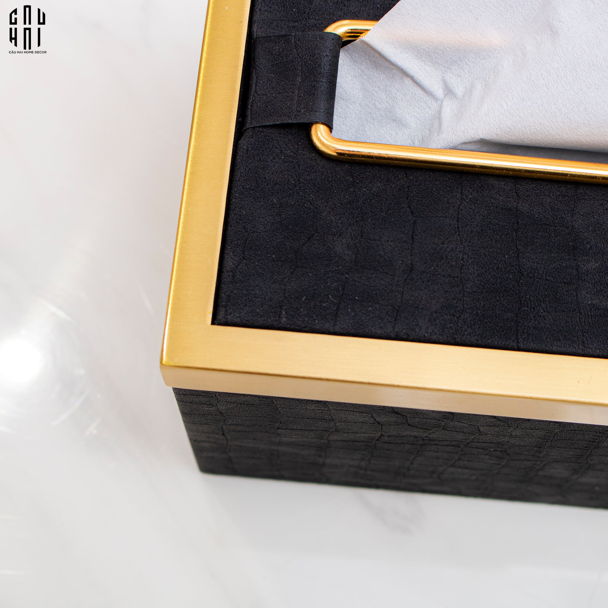 Maison Couture - Hộp Khăn Giấy Balvin Prestige Class Oakwood Leather - Noir / Crème 14x25-CẬU HAI HOME DECOR