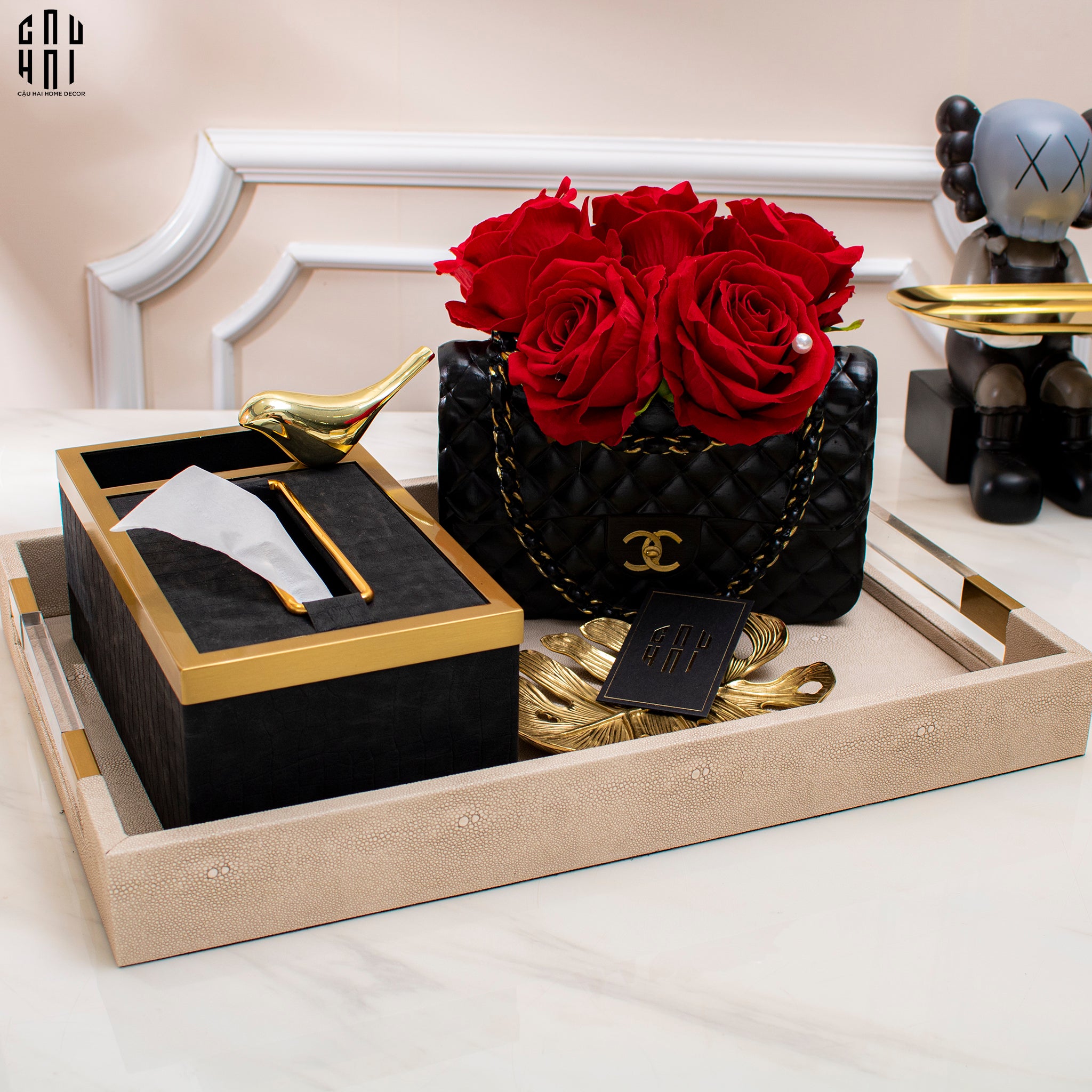Maison Couture - Hộp Khăn Giấy Balvin Prestige Class Oakwood Leather - Noir / Crème 14x25-CẬU HAI HOME DECOR