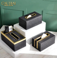 Maison Couture - Hộp Khăn Giấy Balvin Prestige Class Oakwood Leather - Noir / Crème 14x25-CẬU HAI HOME DECOR