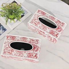 Maison Couture - Hộp Khăn Giấy D.O Gốm Sứ Toile de Jouy Red Porcelain Tissue Box-CẬU HAI HOME DECOR