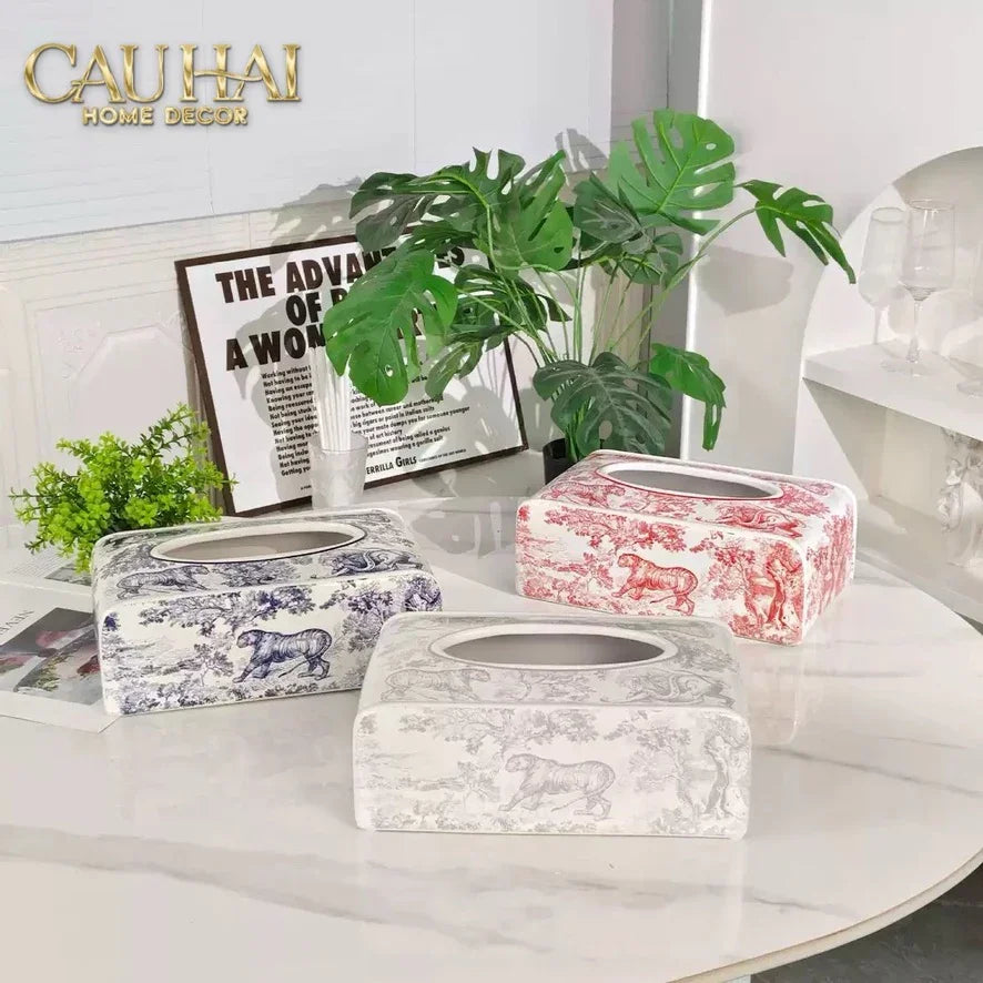 Maison Couture - Hộp Khăn Giấy D.O Gốm Sứ Toile de Jouy Red Porcelain Tissue Box-CẬU HAI HOME DECOR