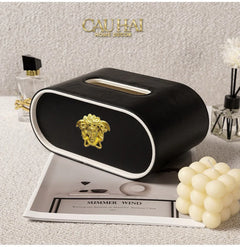 Maison Couture - Hộp Khăn Giấy Da Atélier Noir Leather Orbit Savoire Medusa Édition 13x22 - Noire-CẬU HAI HOME DECOR